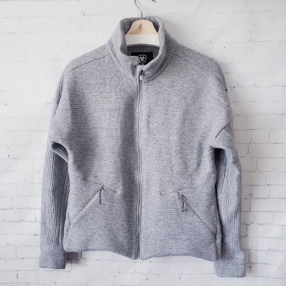 Ariat Womens Full Zip Sweatshirt Jacket Size M Gray Zip Pockets Mock Neck